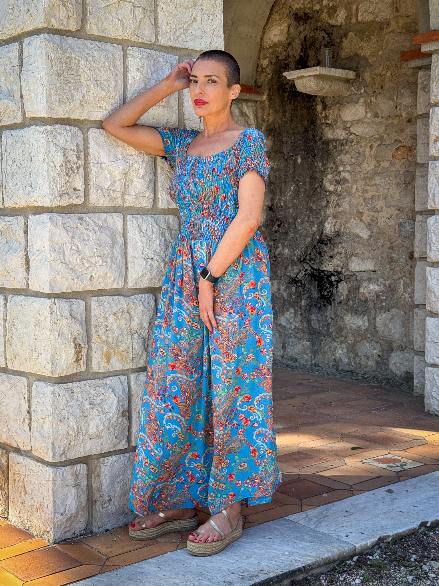 Bohemian silk dress / Silk smocked dress / Off the shoulder dress / summer dress / short sleeve dress