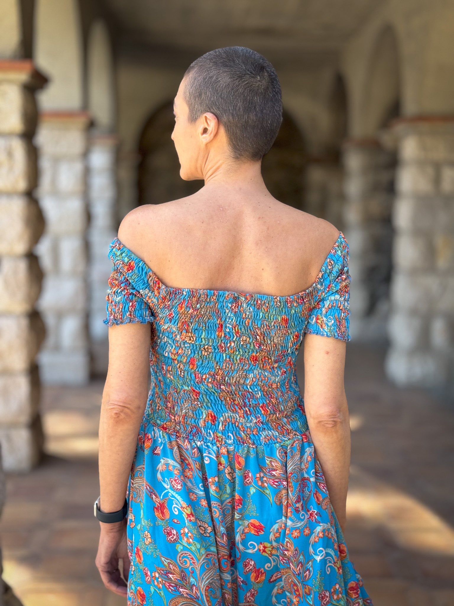 Bohemian silk dress / Silk smocked dress / Off the shoulder dress / summer dress / short sleeve dress