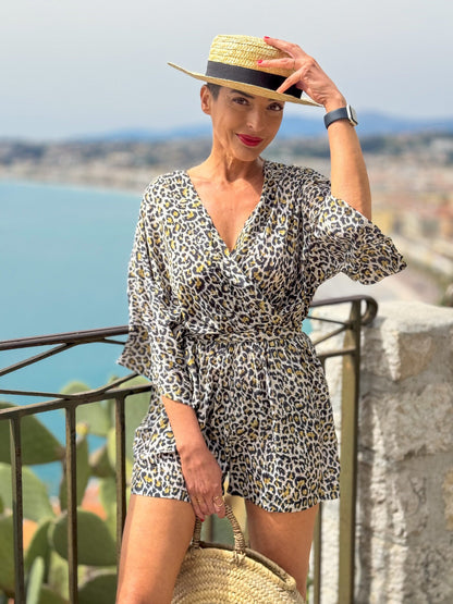 Silk kimono jumpsuit / jumpsuit with belt / summer silk jumpsuit / V-neck jumpsuit