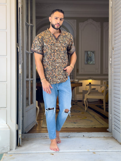 T-shirt Col Mao / T-shirt homme en soie / T-shirt col V / T-shirt ajusté en soie / vêtement pour homme / Cadeau pour lui