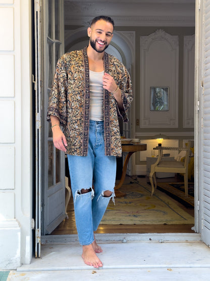 Veste kimono pour homme, veste cardigan, kimono en soie, kimono court, cadeau pour lui, cadeau de noël
