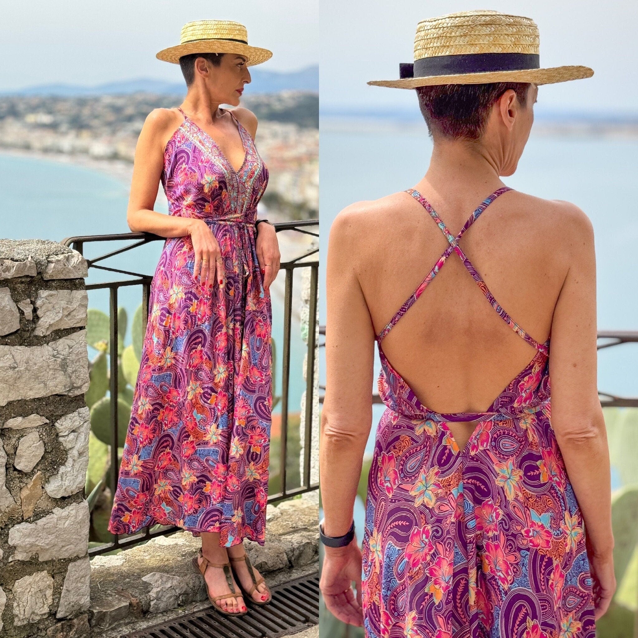 Silk backless dress / summer dress / one size / boho dress / Light dress / vintage dress