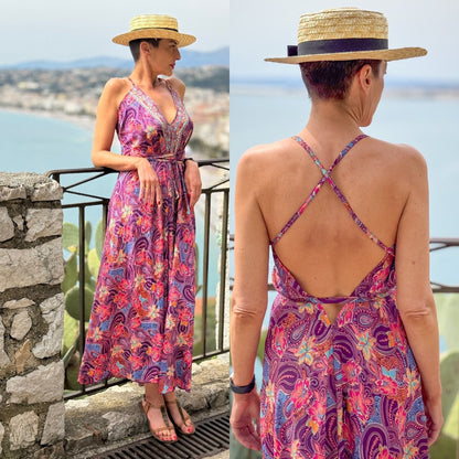 Silk backless dress / summer dress / one size / boho dress / Light dress / vintage dress
