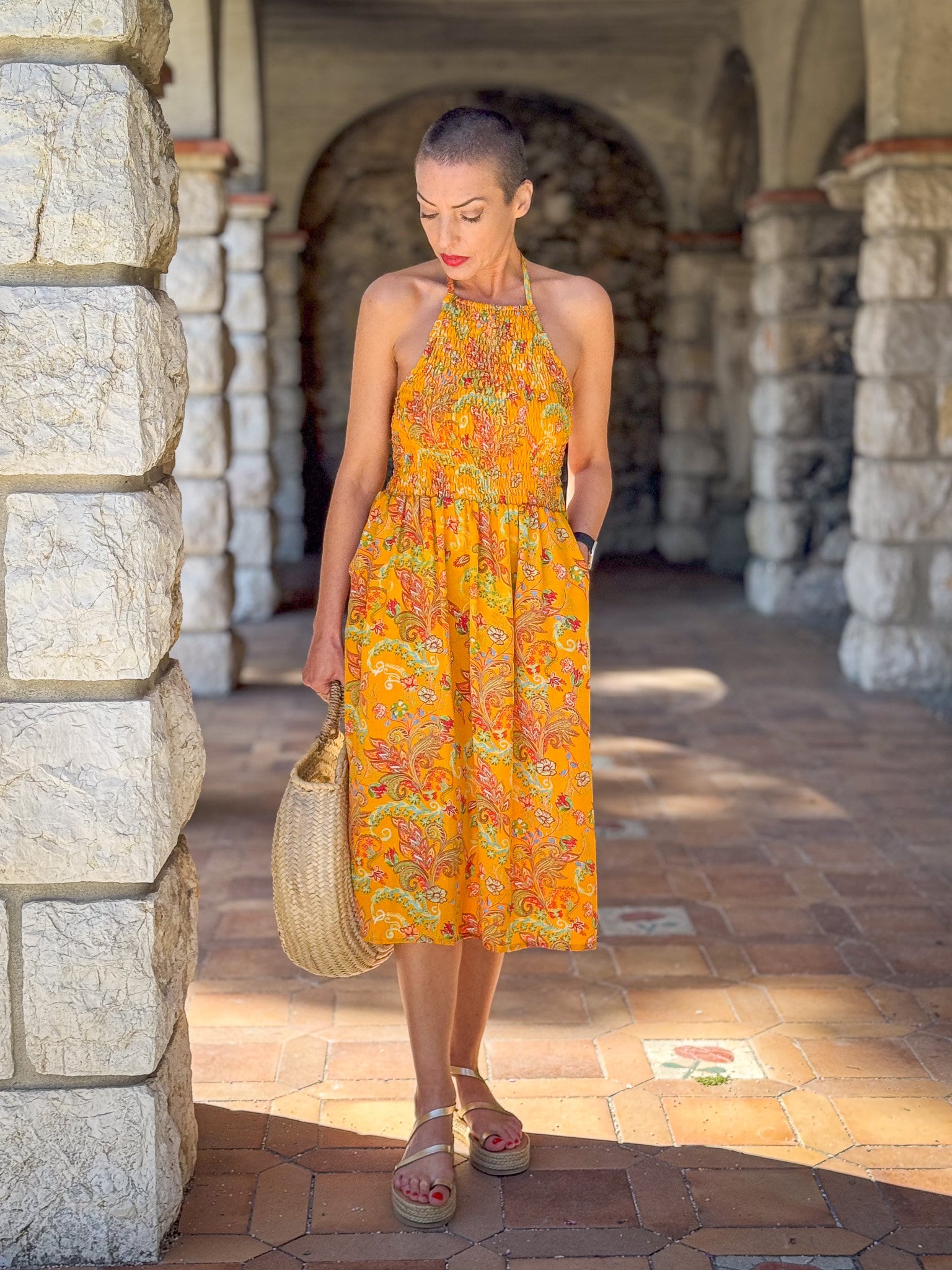 Silk backless dress / Silk smocked dress / Vintage mid-length dress / midi dress / summer dress / light dress