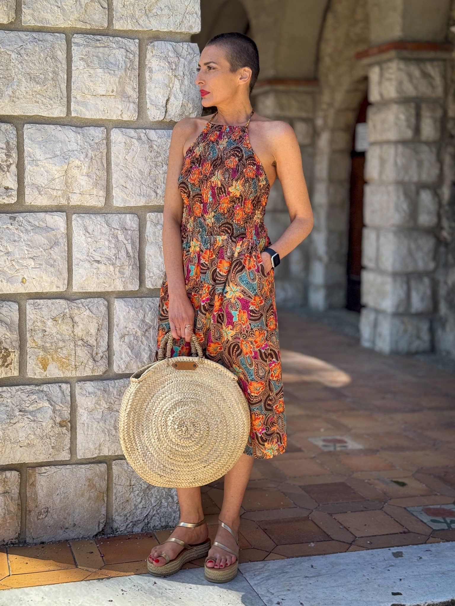 Silk backless dress / Silk smocked dress / Vintage mid-length dress / midi dress / summer dress / light dress