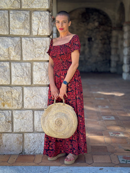 Bohemian silk dress / Silk smocked dress / Off the shoulder dress / summer dress / short sleeve dress