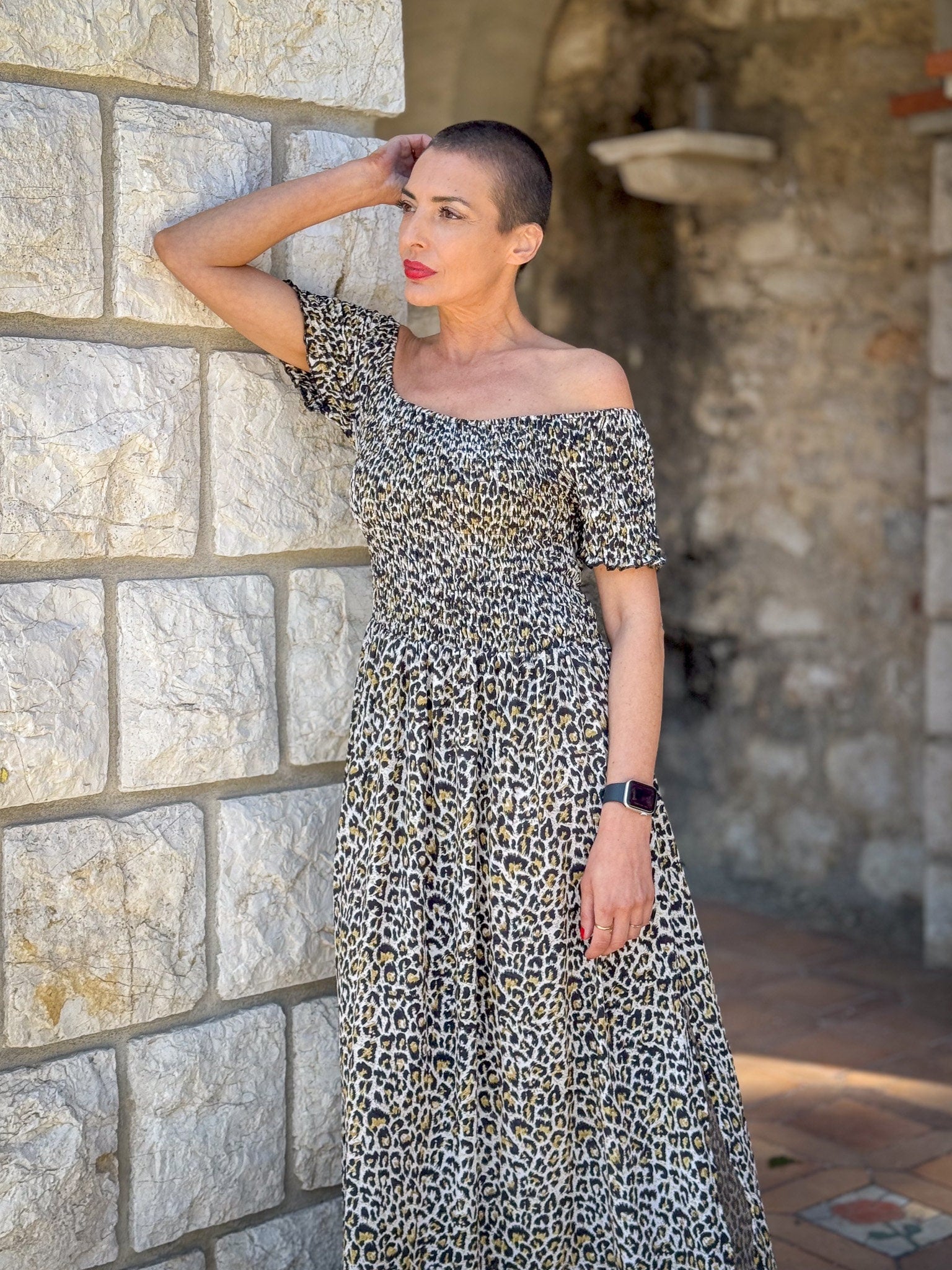 Bohemian silk dress / Smocked silk dress / Off the shoulder dress / summer dress / short sleeve dress
