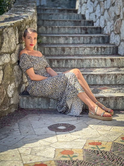 Bohemian silk dress / Smocked silk dress / Off the shoulder dress / summer dress / short sleeve dress