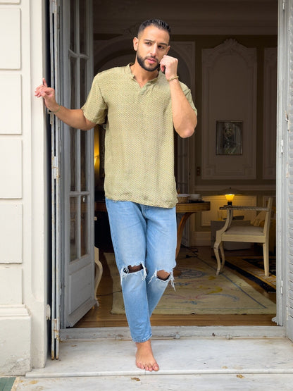 T-shirt Col Mao / T-shirt homme en soie / T-shirt col V / T-shirt ajusté en soie / vêtement pour homme / Cadeau pour lui