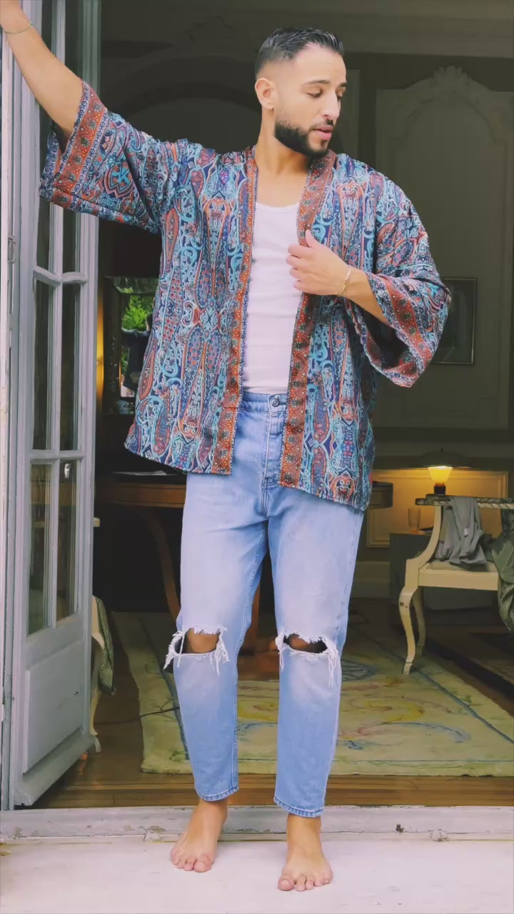 Men's kimono jacket, cardigan jacket, silk kimono, short kimono, gift for him, christmas gift