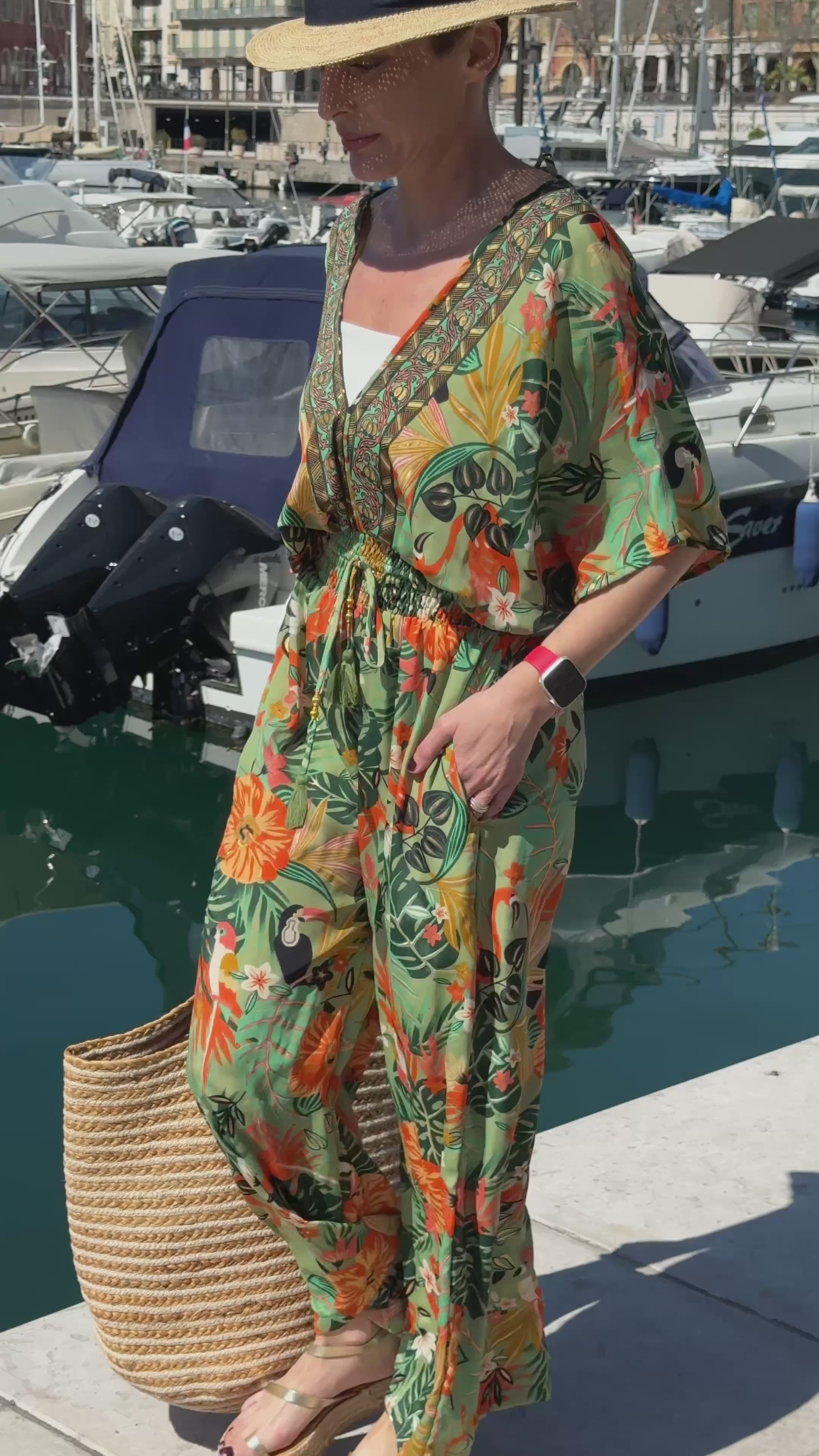 Women’s Silk Jumpsuit – Sleeveless – V-Neck Front and Back – Side Pockets – Boho Chic Summer Style