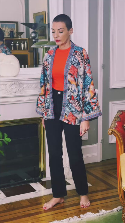 Veste kimono en soie, veste cardigan, kimono vintage, veste boho, cadeau de Noël, cadeau pour elle