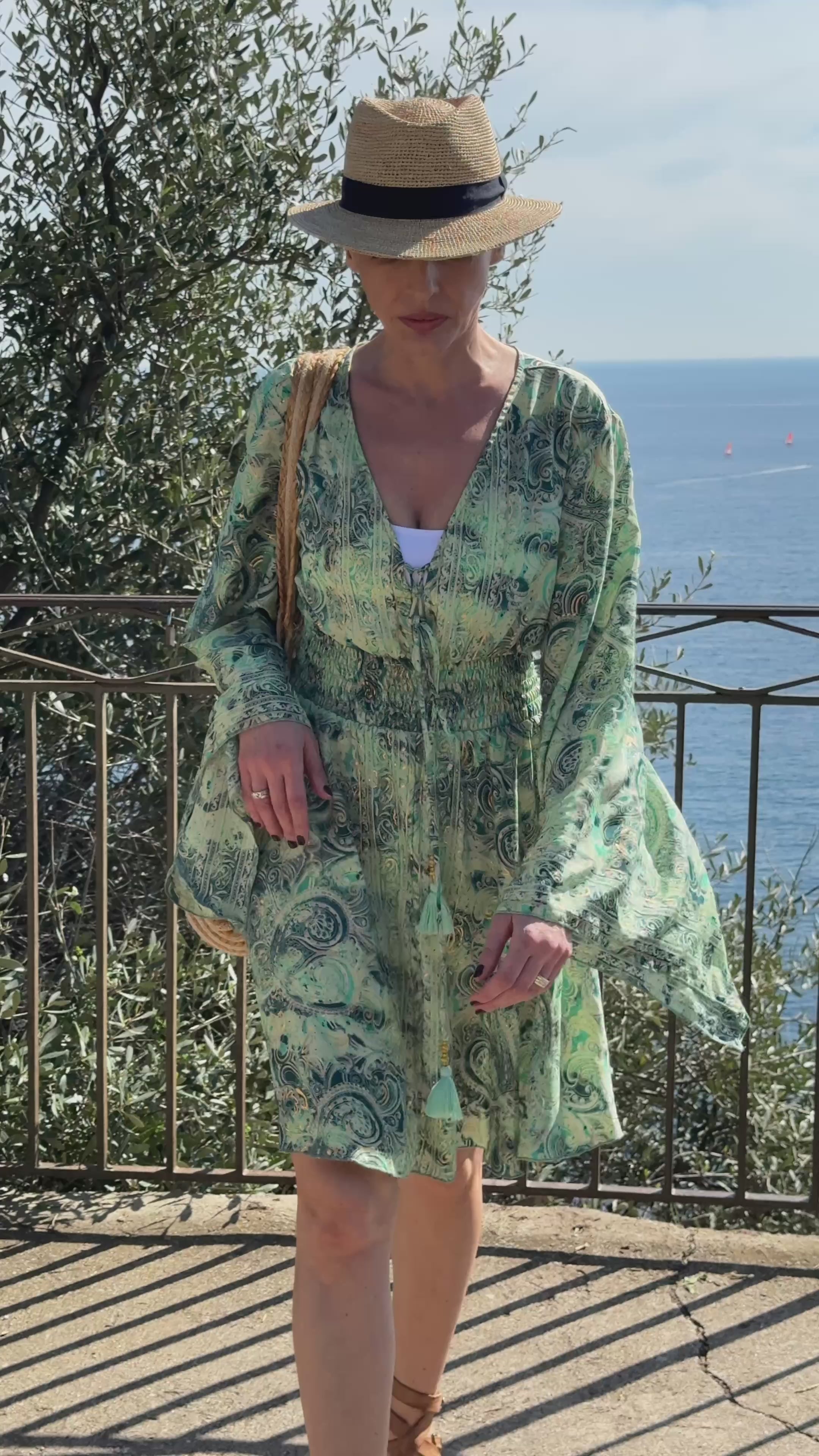 Short boho silk dress, vintage silk dress, plunging neckline dress, shirring dress, bohemian gypsy dress, summer dress