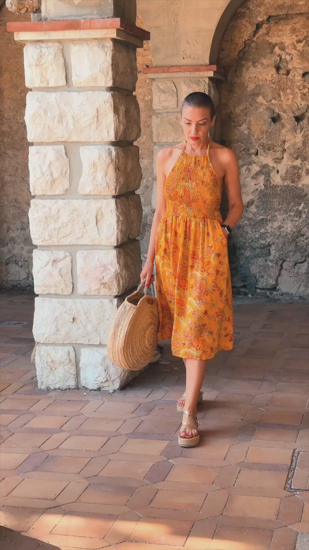 Silk backless dress / Silk smocked dress / Vintage mid-length dress / midi dress / summer dress / light dress