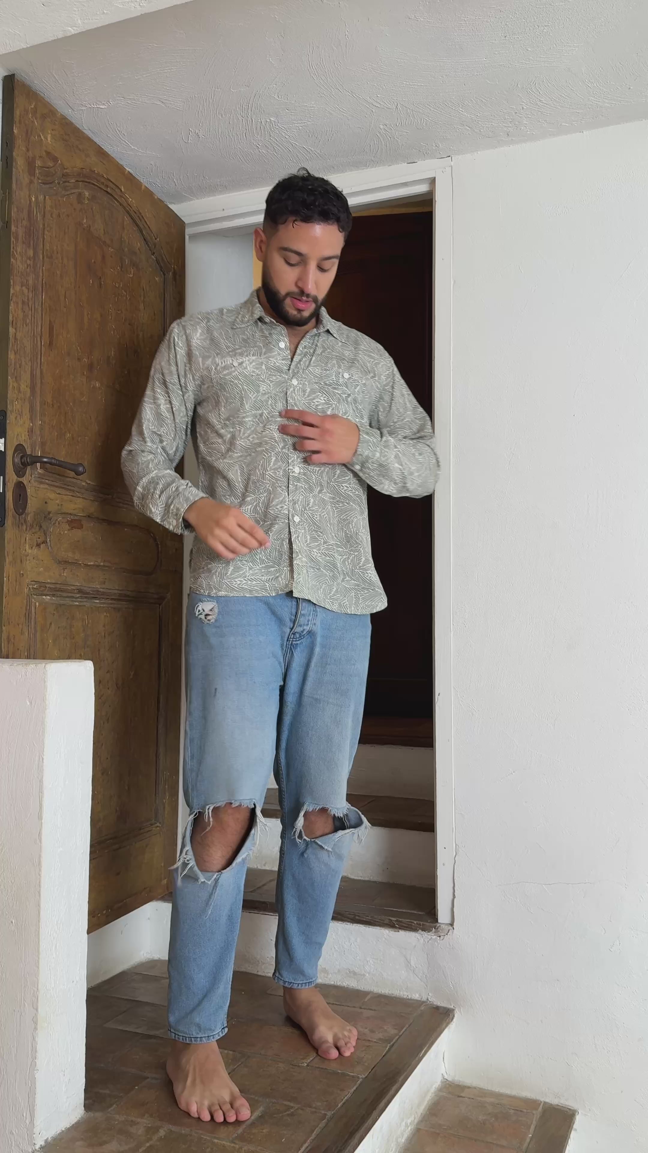 Retro Large French Collar Silk Shirt - Long Sleeve Shirt - Boho Chic Shirt, Vintage Shirt, Men’s Chic Shirt