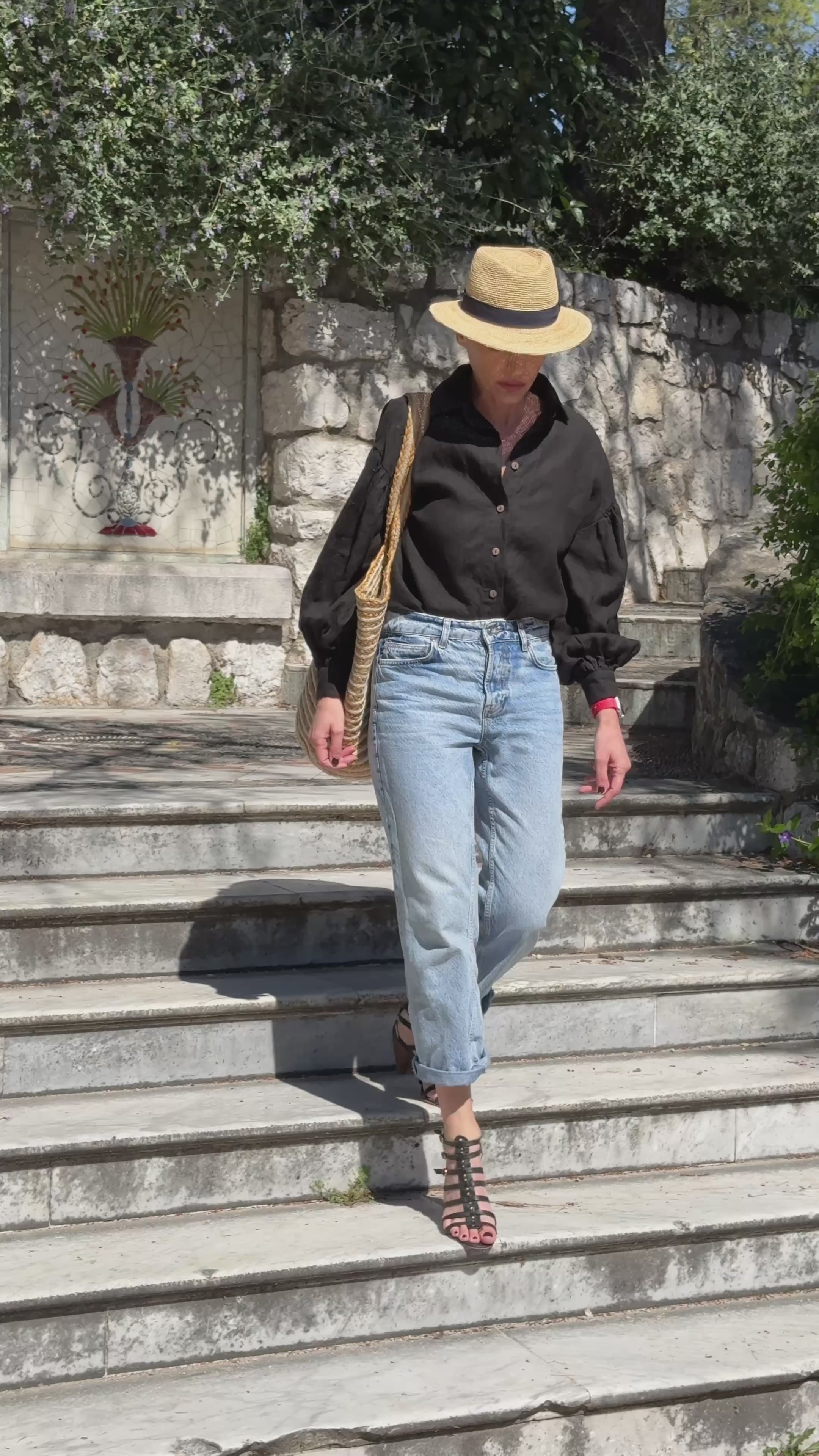Loose-fit 100% Linen Blouse with Balloon Sleeves - Button-up Shirt - Buttoned Blouse - Long-Sleeve Shirt - Vintage Blouse