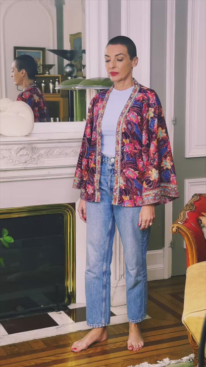 Silk kimono jacket, cardigan jacket, vintage kimono, bohemian jacket, christmas gift, gift for her