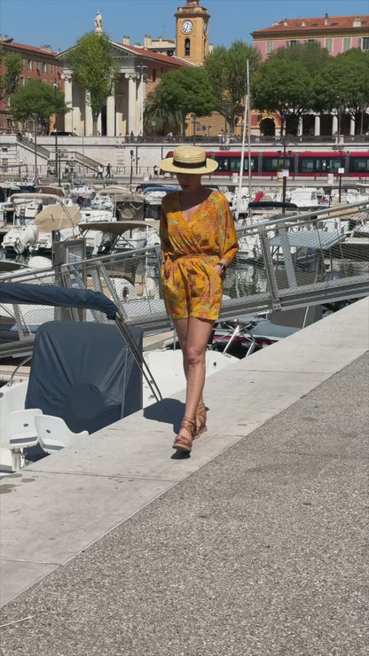 Silk kimono jumpsuit / jumpsuit with belt / summer silk jumpsuit / V-neck jumpsuit