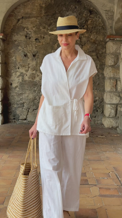 White Linen Kimono & Pants Set – Natural Elegance and Artisanal Comfort