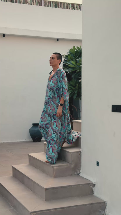 Maxi Kaftan en soie oversize – robe ample longue - robe d’intérieur grande taille fluide