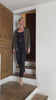 Black printed silk-blend kimono jacket shown in motion