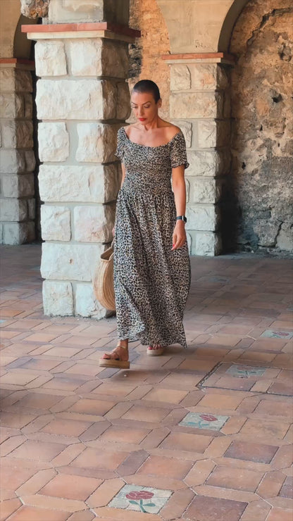 Bohemian silk dress / Smocked silk dress / Off the shoulder dress / summer dress / short sleeve dress