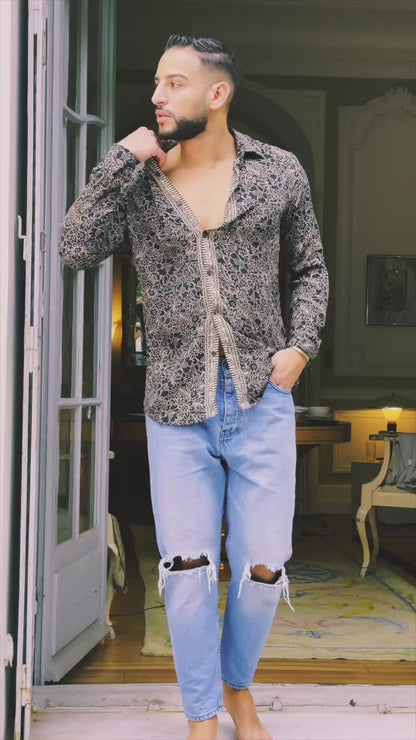 Vintage silk shirt, Long sleeve men's shirt, Boho chic shirt, Vintage retro shirt, Chic shirt for men