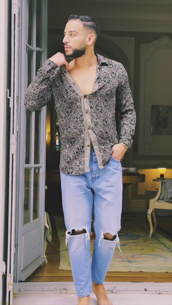 Vintage silk shirt, Long sleeve men's shirt, Boho chic shirt, Vintage retro shirt, Chic shirt for men