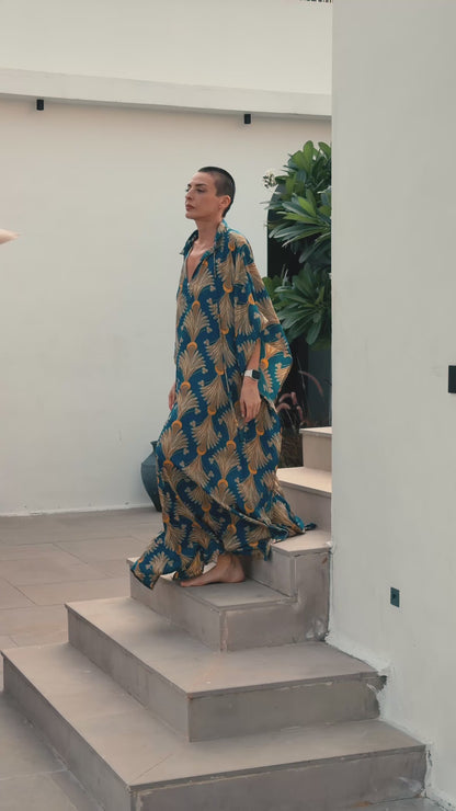 Maxi Kaftan en soie oversize – robe ample longue - robe d’intérieur grande taille fluide