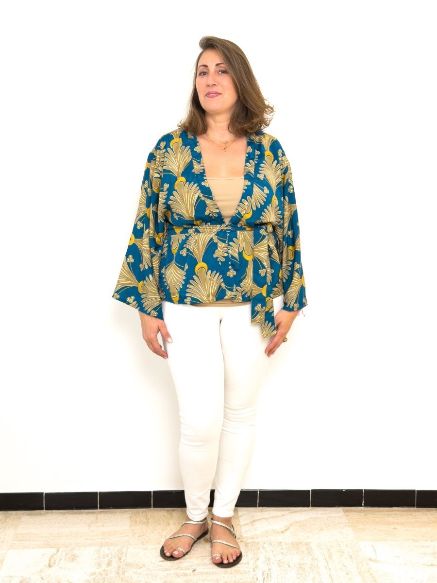Vintage silk kimono jacket – short open jacket women – boho chic style