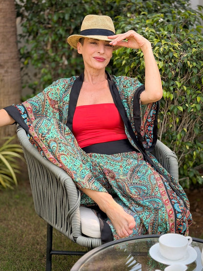 Silk palazzo set – wide leg pants women – boho chic kimono outfit
