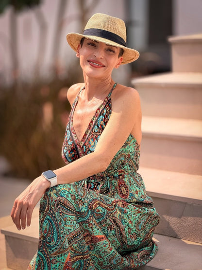 Silk backless dress – Boho summer style – Cross back straps