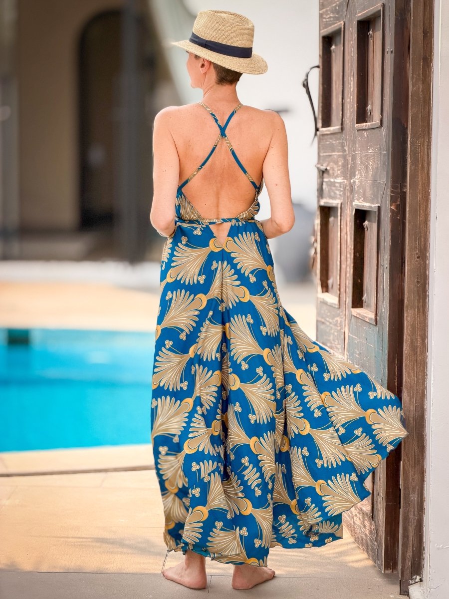Silk backless dress – Boho summer style – Cross back straps