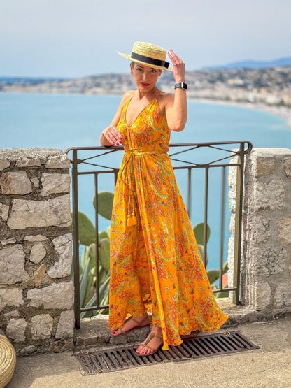 Silk backless dress / summer dress / one size / boho dress / Light dress / vintage dress
