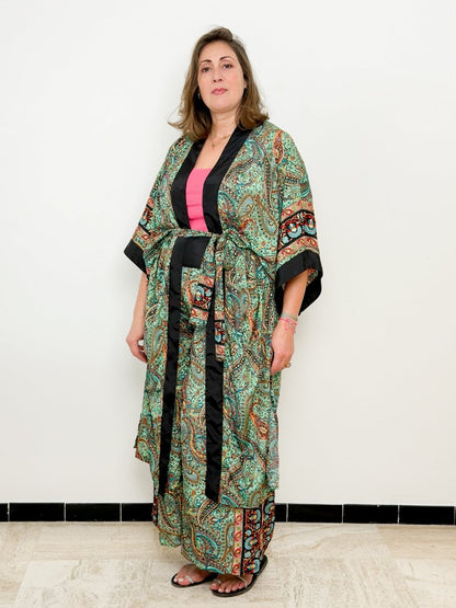 Silk palazzo set – wide leg pants women – boho chic kimono outfit