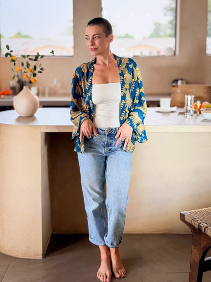 Vintage silk kimono jacket – short open jacket women – boho chic style