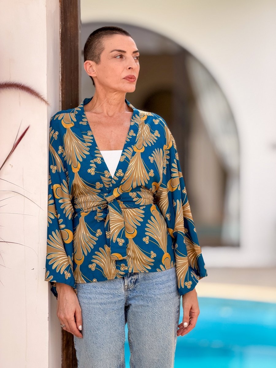 Vintage silk kimono jacket – short open jacket women – boho chic style
