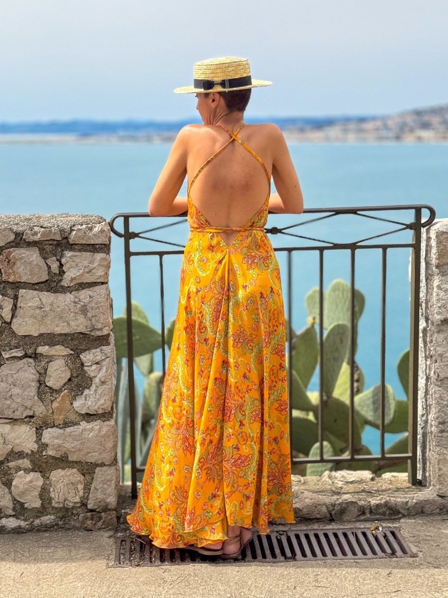 Silk backless dress / summer dress / one size / boho dress / Light dress / vintage dress