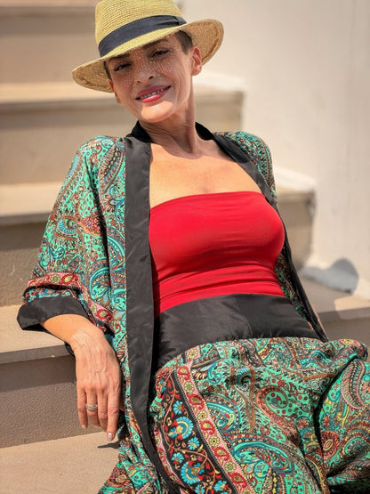 Silk palazzo set – wide leg pants women – boho chic kimono outfit