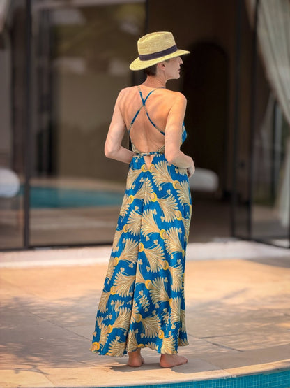 Silk backless dress – Boho summer style – Cross back straps