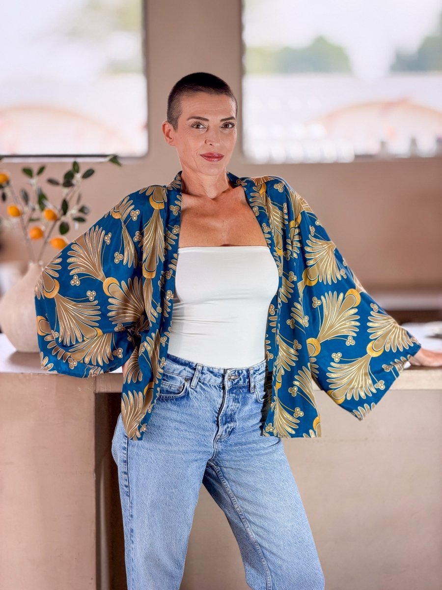 Vintage silk kimono jacket – short open jacket women – boho chic style