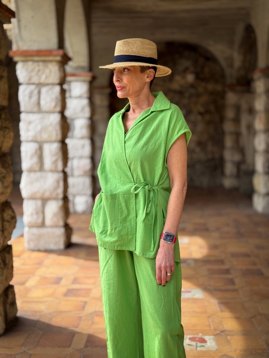 Green Linen Kimono & Pants Set – Natural Elegance and Artisanal Comfort