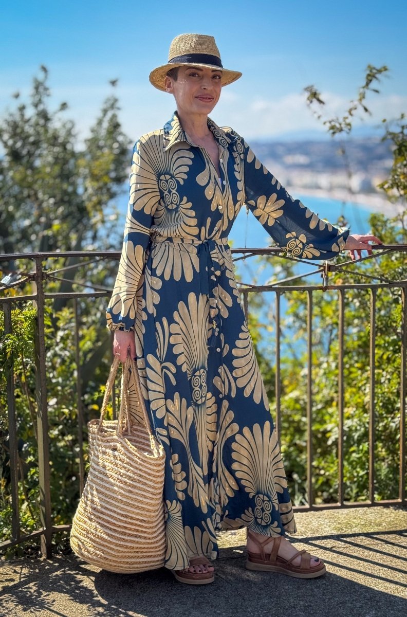 Vintage Long Silk Dress with Belt – Flowy Shirt Dress – Boho Summer Dress – Retro Button-Down Dress – Casual Silk Dress