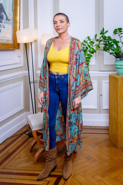 Woman silk kimono, Vintage kimono, Boho kimono, Silk dressing gown