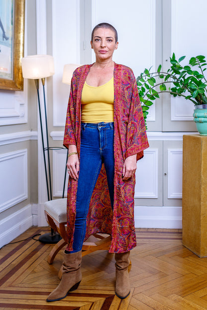 Woman silk kimono, Vintage kimono, Boho kimono, Silk dressing gown