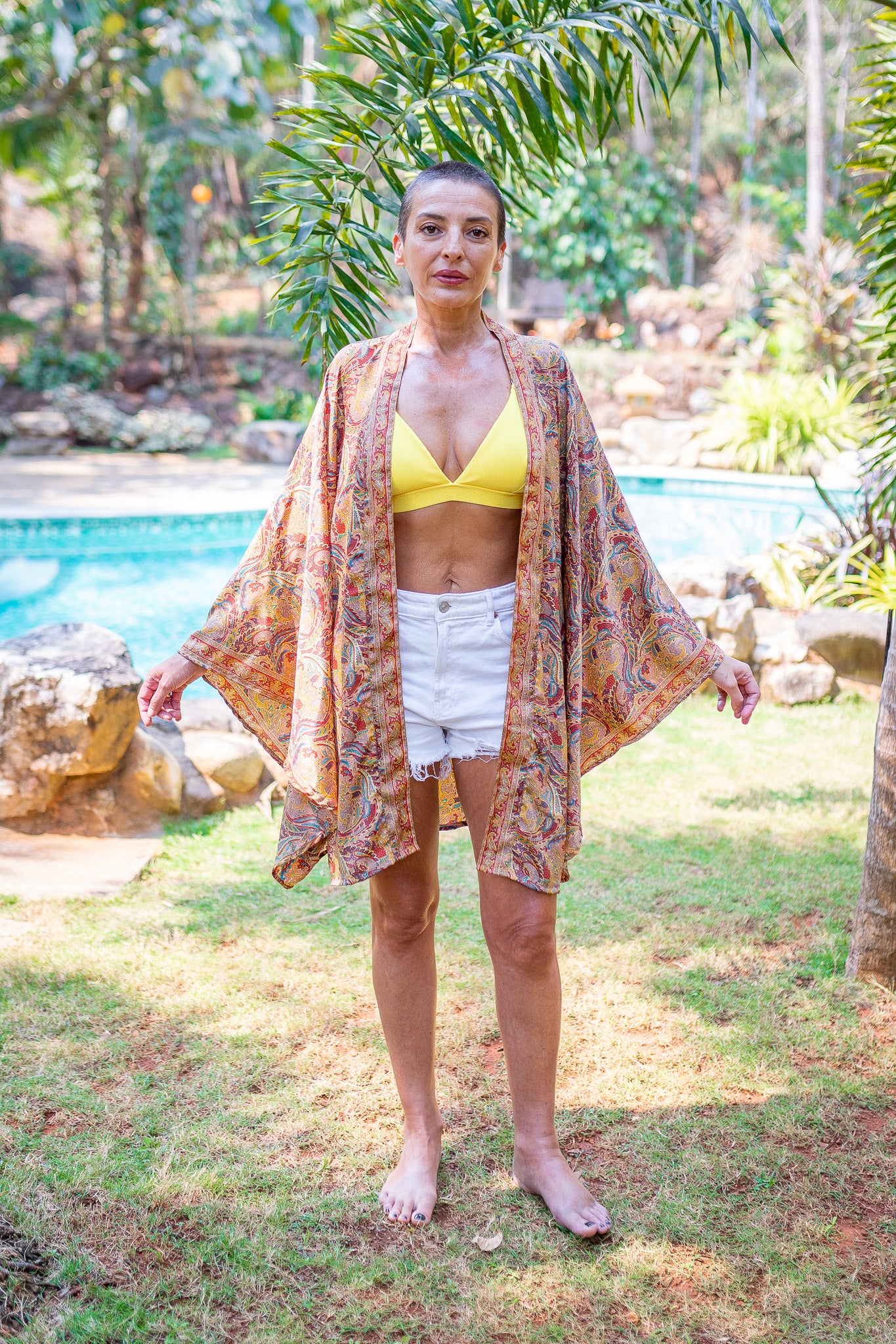 Silk short kimono, sil kimono with belt, vintage kimono, boho kimono, dressing gown
