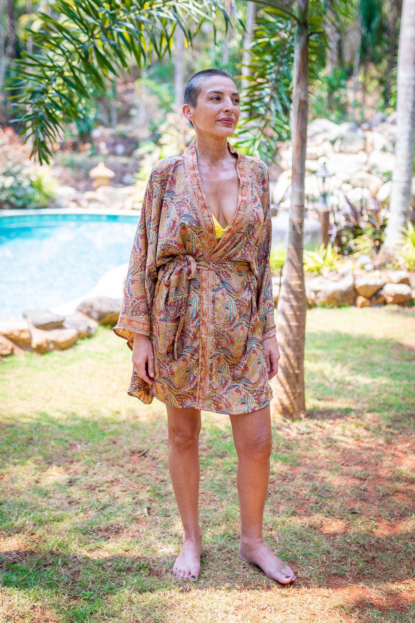 Silk short kimono, sil kimono with belt, vintage kimono, boho kimono, dressing gown