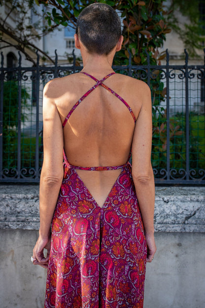 Silk backless dress / summer dress / one size / boho dress / light dress / vintage dress