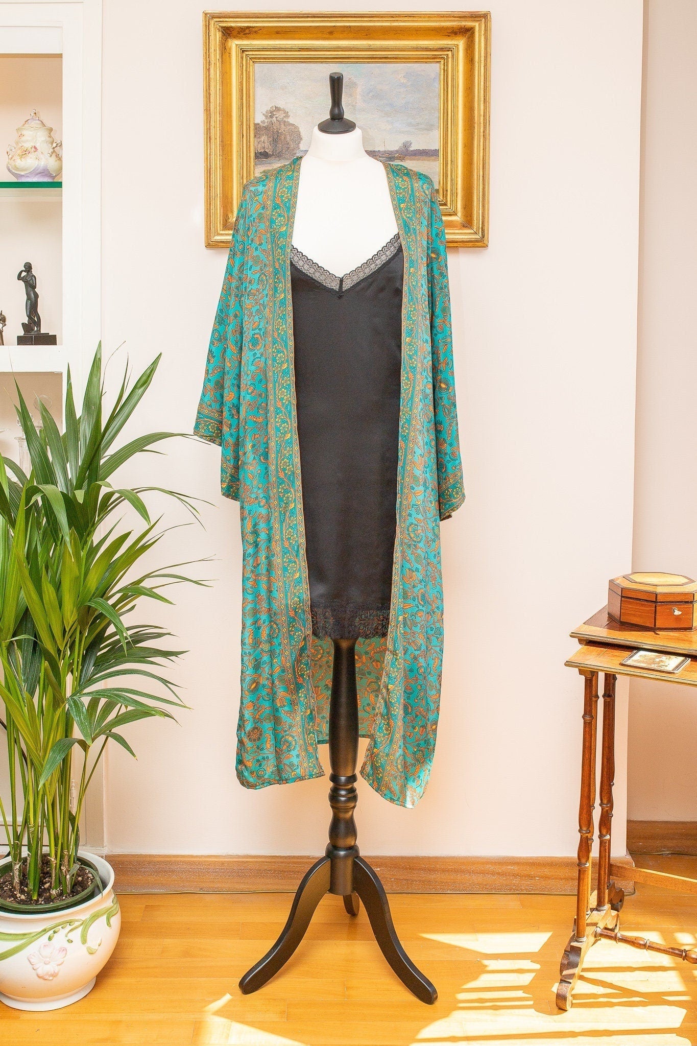 Woman silk kimono, Vintage kimono, Boho kimono, Silk dressing gown