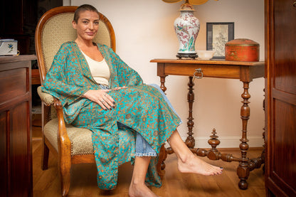 Woman silk kimono, Vintage kimono, Boho kimono, Silk dressing gown